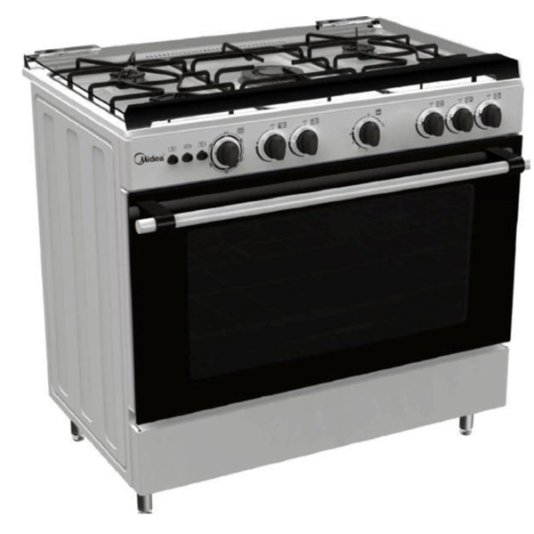 90 x 60m MIDEA 5 BURNER STAINLESS GAS COOKER + GRIL SILVER BLACK