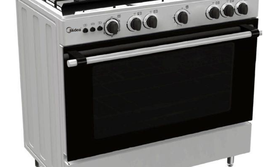 90 x 60m MIDEA 5 BURNER STAINLESS GAS COOKER + GRIL SILVER BLACK